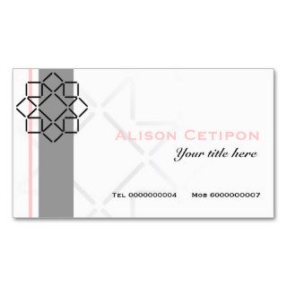 Geometric motif & vertical band grey, white, pink business card