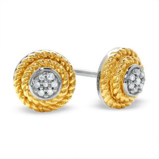 Diamond Accent Pavé Rope Stud Earrings in Yellow Rhodium Plated