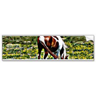 Grazing Paint Horse with yellow flowers Bumper Stickers
