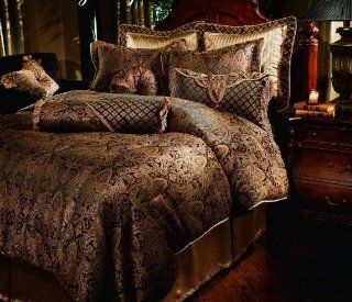 8pc Southern Textiles Manchester Gold Black Cal King Bedding Bed in a Bag Comforter Set  