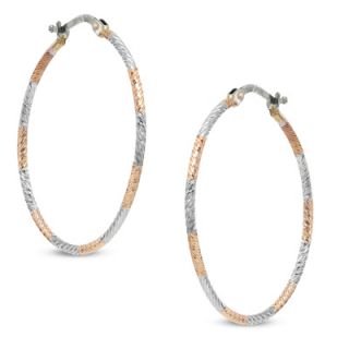 Diamond Cut Hoop Earrings in 10K Two Tone Gold   Zales