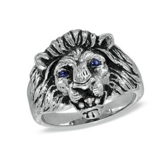 Mens Lion Ring with Lab Created Sapphire in Sterling Silver   Zales