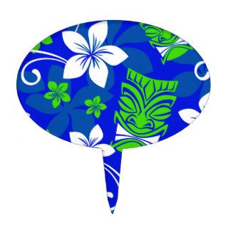 Blue Island Floral Tiki Masks Cake Topper