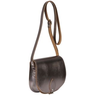 Zatchels Small Metallic Leather Saddle Bag   Pewter      Womens Accessories