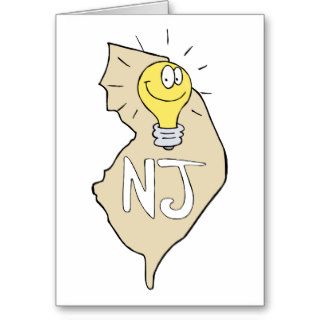 New Jersey NJ Map with funny Light Bulb Cartoon Greeting Card