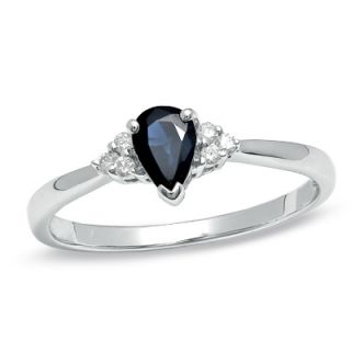 Pear Shaped Sapphire Ring in 10K White Gold with Diamond Accents