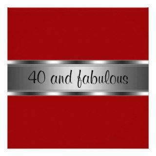 Invite Birthday Party Red Silver Fabulous 40th Custom Invite