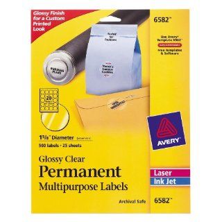 Avery Glossy Clear Permanent Multipurpose Round Labels, 1.625 Inch Diameter, Pack of 500 (6582)  All Purpose Labels 