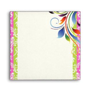 Rainbow scroll leaf damask border wedding envelope