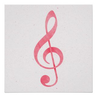 Girly Pink Watercolor Paint Music Note Treble Clef Posters