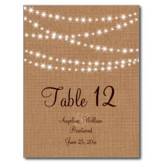 Twinkle Lights Table Number on Burlap Post Card