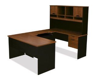 U shaped Computer Desk with Hutch in Tuscany Brown and Black  