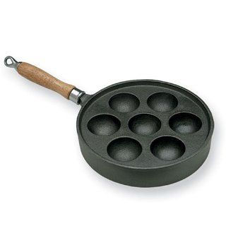 SCI Scandicrafts Aebeleskiver Pan 7 Cup, Cast Iron with Wood handle Kitchen & Dining