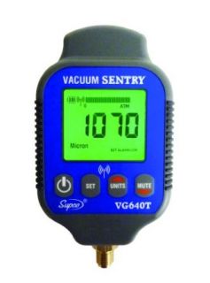 Supco VG640T Vacuum Sentry With Local Alarm and Remote Alarm, LCD Display, 0 19000 microns Range, 10% Accuracy, 1/4" Male Flare Fitting Connection Industrial Pressure Gauges