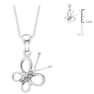 Young Girl's Sterling Silver Butterfly Diamond Pendant (14 to 16 inches) Pendant Necklaces Jewelry