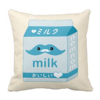 Kawaii Milk Mustache Carton Throw Pillow