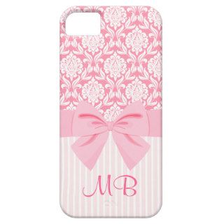 Girly Elegant Pink Damask Wrap Bow Monogram iPhone 5 Covers