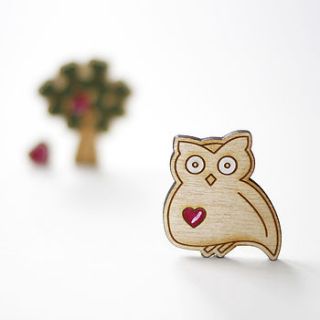 wooden owl brooch by rock cakes