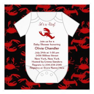 Red Lobster Crayfish Baby Boy Shower Personalized Invite
