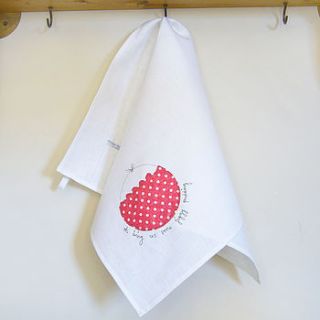 linen figgy pudding tea towel by charlotte macey