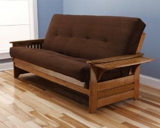 Rosemount Full Size Sofa Futon, Honey Oak Wood Frame With Suede Innerspring Mattress, Chocolate  