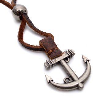 K Mega Jewelry Brown Leather Silver Colour Anchor Mens Pendant Necklace P641 [Jewelry] Mens Leather Necklace With Anchor Jewelry