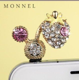 ip651 Cute Crystal Strawberry Dust Proof Phone Plug Cover Charm For iPhone 4 4S Cell Phones & Accessories