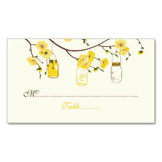 Mason jars and yellow blossoms wedding place card business card template