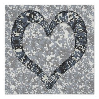 Black & Grey Digital City Camouflage Heart on Camo Print