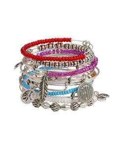 Set Of 10 Silver Multi Charm Bangle Bracelets by Alex & Ani