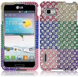 For LG Optimus F3 MS659 Full Diamond Bling Cover Case Colorful Polka Dots Cell Phones & Accessories