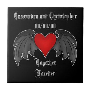 Gothic dark red winged heart personalized tiles