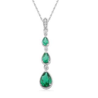 Pear Shaped Lab Created Emerald and Diamond Accent Drop Pendant in