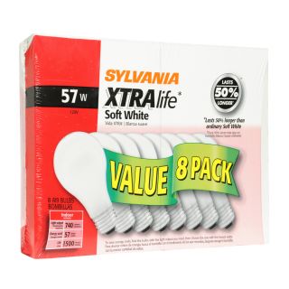 SYLVANIA 8 Pack 57 Watt A19 Medium Base Soft White Dimmable Incandescent Light Bulbs