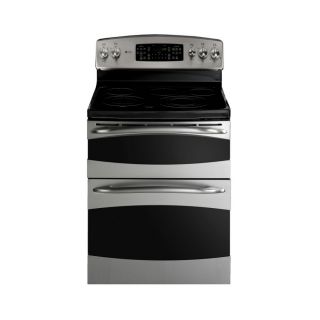 GE Profile 30 in Smooth Surface 5 Element 2.2 cu ft/4.4 cu ft Self Cleaning Double Oven Electric Range (Stainless Steel)