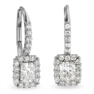 CT. T.W. Radiant Cut Diamond Leverback Earrings in 14K White Gold