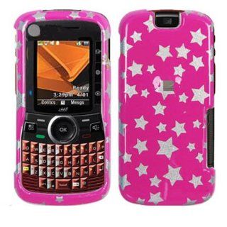 Fits Motorola I465 Clutch Hard Plastic Snap on Cover Silver Stars/Hot Pink Sparkle Sprint Cell Phones & Accessories