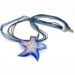 Lampwork Blue Glass Starfish Ribbon Necklace (China) Global Crafts Necklaces