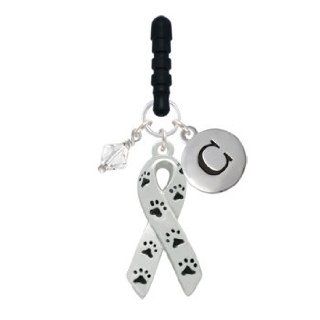 Paw Print Ribbon Initial Phone Candy Charm Size Large;Silver Pebble Initial C Cell Phones & Accessories