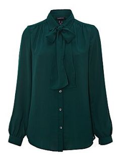 Lands End Women`s plain georgette bow blouse Dark Green