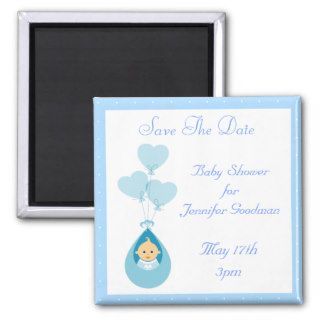 Baby Boy & Balloons Blue Save The Date Baby Shower Magnets