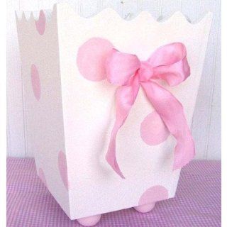 Pink Polka Dot Wooden Wastebasket with Bow Letter A  Office Waste Bins 