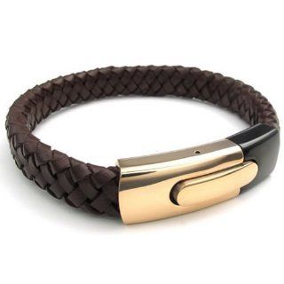 8", KONOV Jewelry Leather Mens Cuff Bracelet Stainless Steel Clasp, Gold Black Brown   8 inch KONOV Jewelry Jewelry