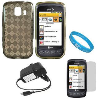 TPU Skin Cover for LG Optimus S (LG670KIT) Cell Phone + Screen Protector + Black Wall Charger + SumacLife TM Wristband (Smoke) Cell Phones & Accessories