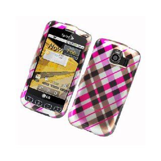 LG Optimus S LS670 Pink Brown Plaid Glossy Cover Case Cell Phones & Accessories