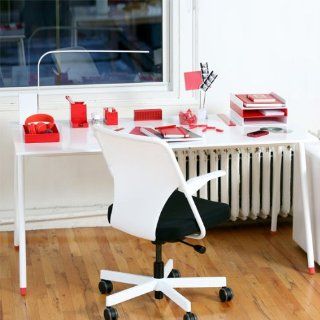 White Flatiron Desk with Red Accents   Home Office Furniture