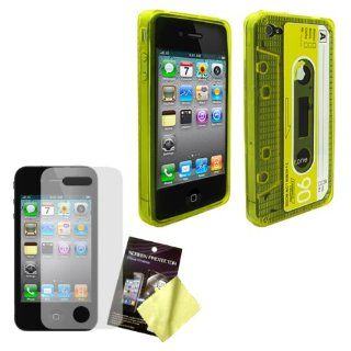 Cbus Wireless Yellow Flex Gel Cassette Tape Case / Skin / Cover & LCD Screen Guard / Protector for Apple iPhone 4s / 4 4G Cell Phones & Accessories