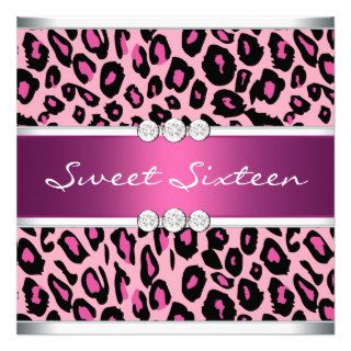 Hot Pink Leopard Sweet Sixteen Birthday Party Personalized Invites
