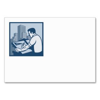 Architect Draftsman Drawing Buildings Retro Business Card