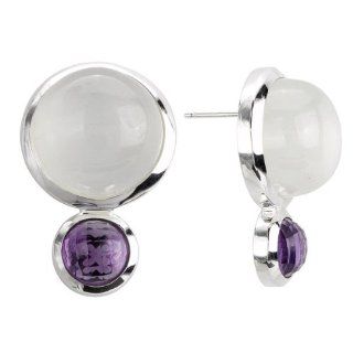 Sterling Chic Collection Moonstone and Amethyst Round Silver Earrings Jewelry